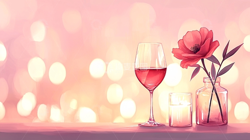 高清大图下载【趣麦麦图】浪漫粉色酒杯鲜花静物