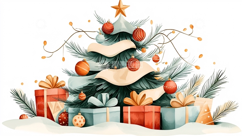 高清大图下载【趣麦麦图】圣诞树与礼物盒
