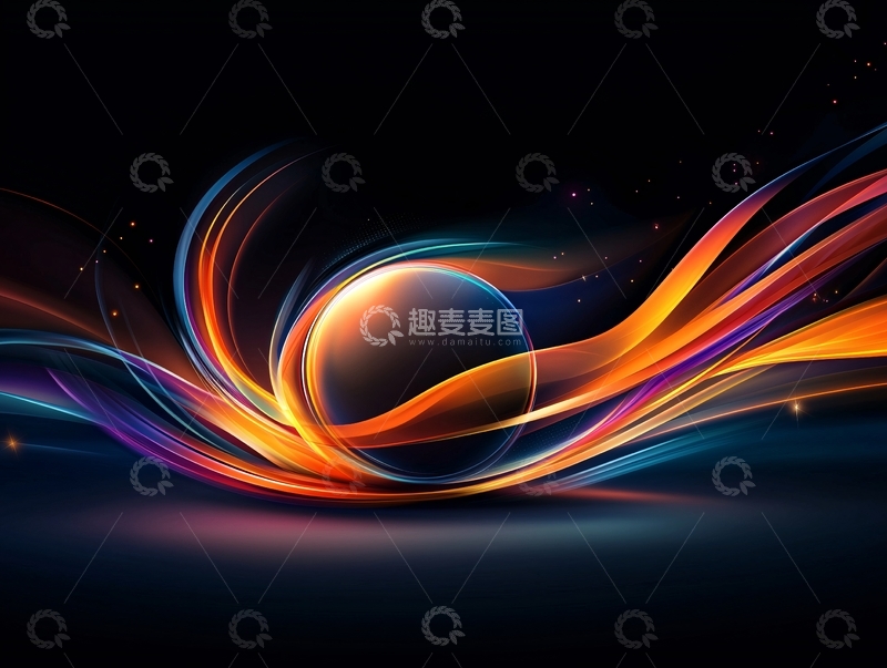 高清大图下载【趣麦麦图】光线环绕球体的抽象背景