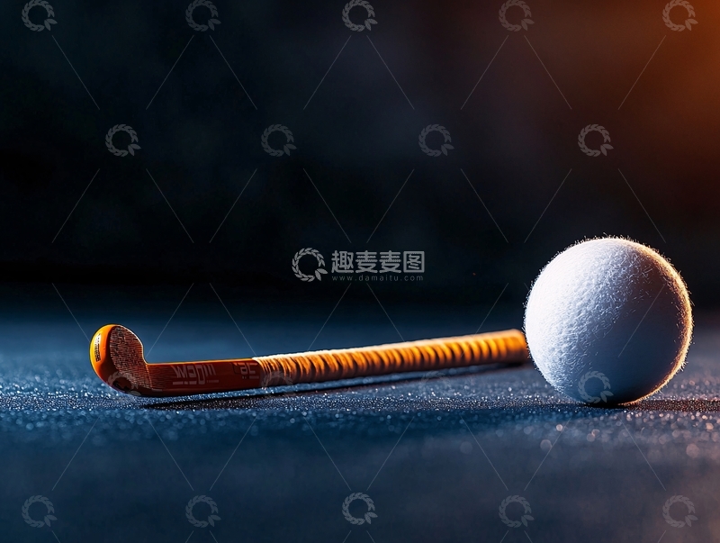 高清大图下载【趣麦麦图】曲棍球棒和球的静物特写