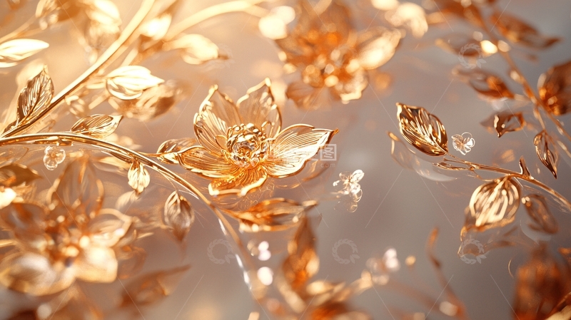 高清大图下载【趣麦麦图】金色花朵背景素材
