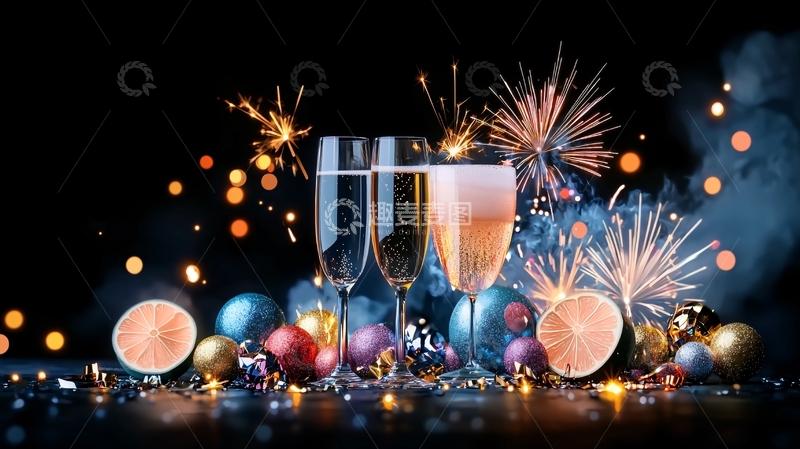 高清大图下载【趣麦麦图】节日庆祝香槟烟花