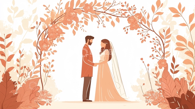 高清大图下载【趣麦麦图】结婚情侣在花拱门下