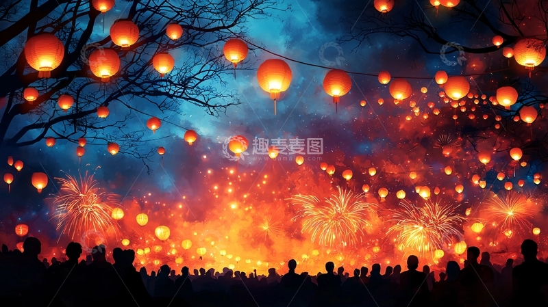 高清大图下载【趣麦麦图】节日灯笼点亮夜空