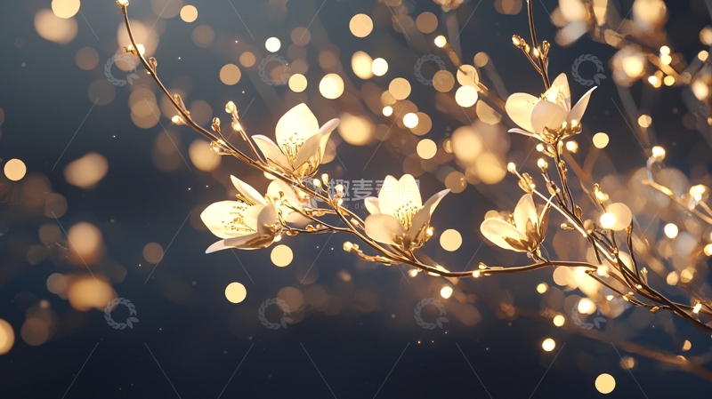 高清大图下载【趣麦麦图】金色花朵与光斑背景