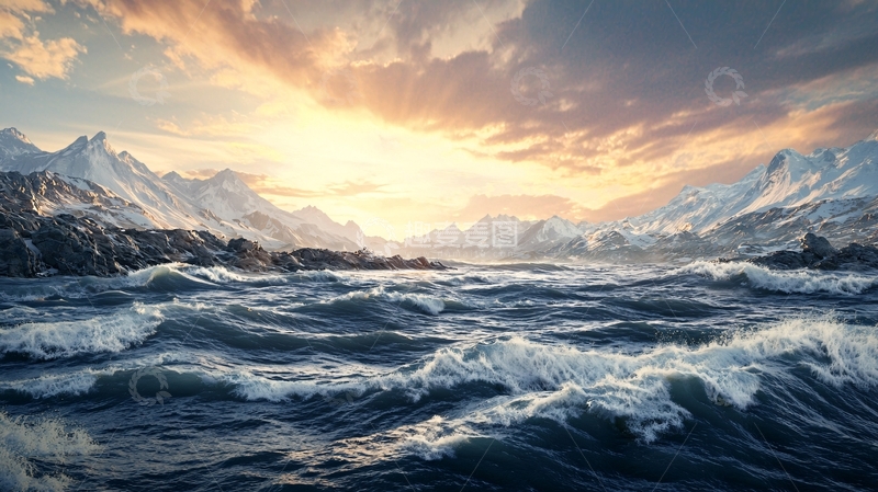 高清大图下载【趣麦麦图】波涛汹涌的雪山海景