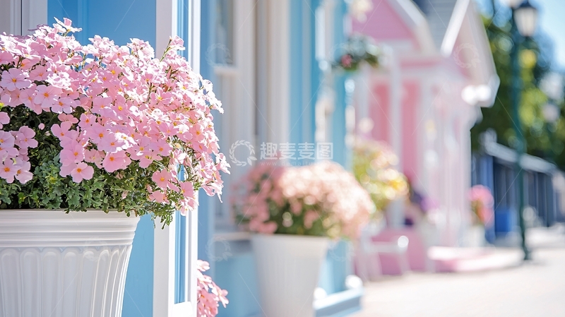 高清大图下载【趣麦麦图】粉色花朵的街道风景