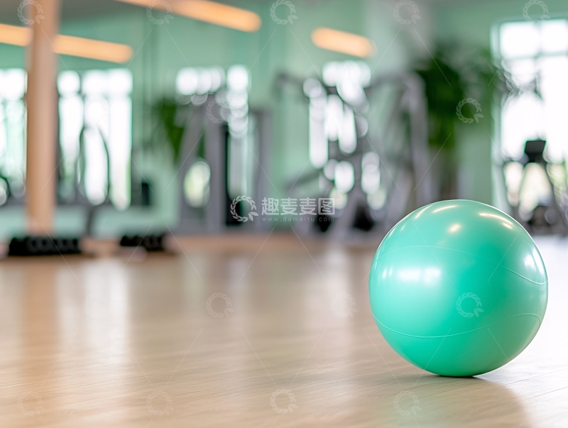 高清大图下载【趣麦麦图】浅绿色健身球在健身房