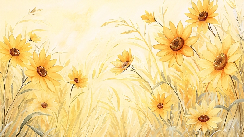 高清大图下载【趣麦麦图】向日葵田野的温暖色彩