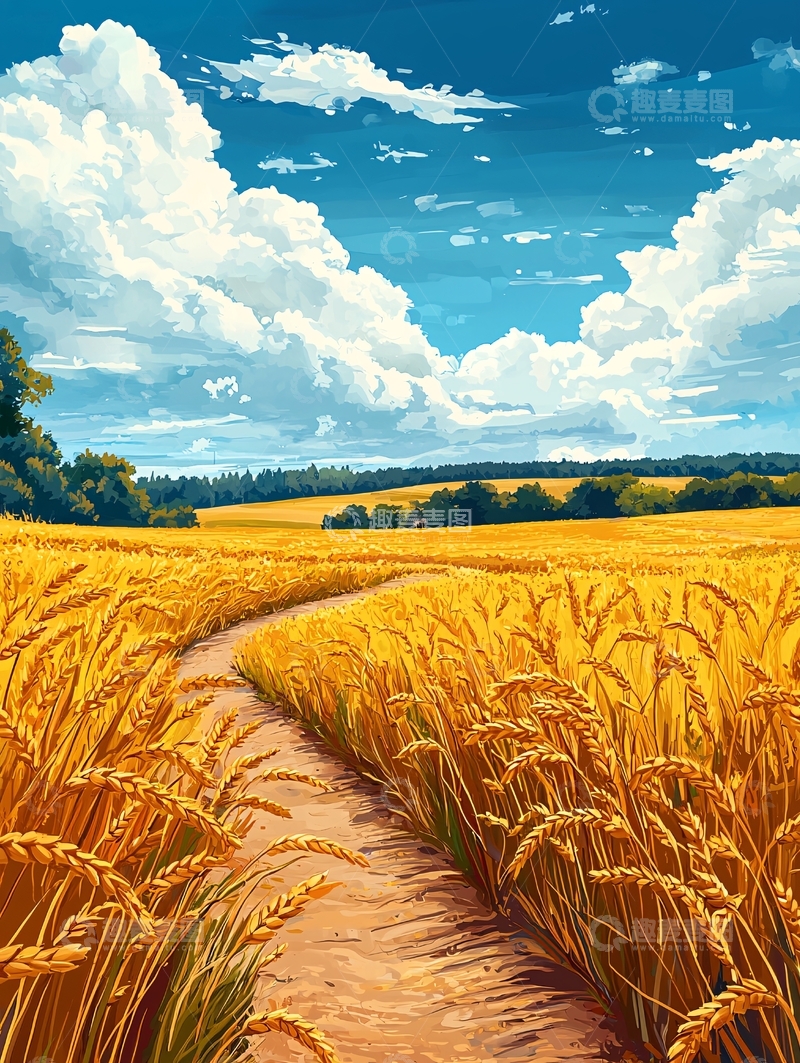 高清大图下载【趣麦麦图】金黄色麦田小路