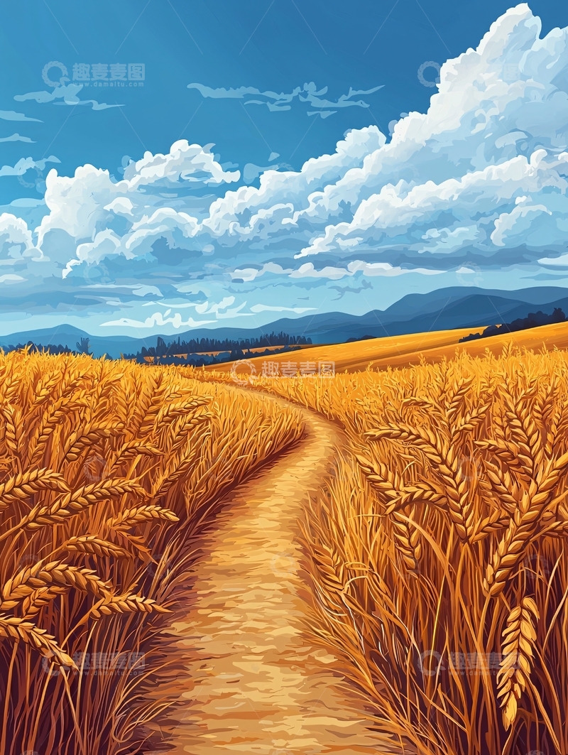 高清大图下载【趣麦麦图】金色的麦田小路