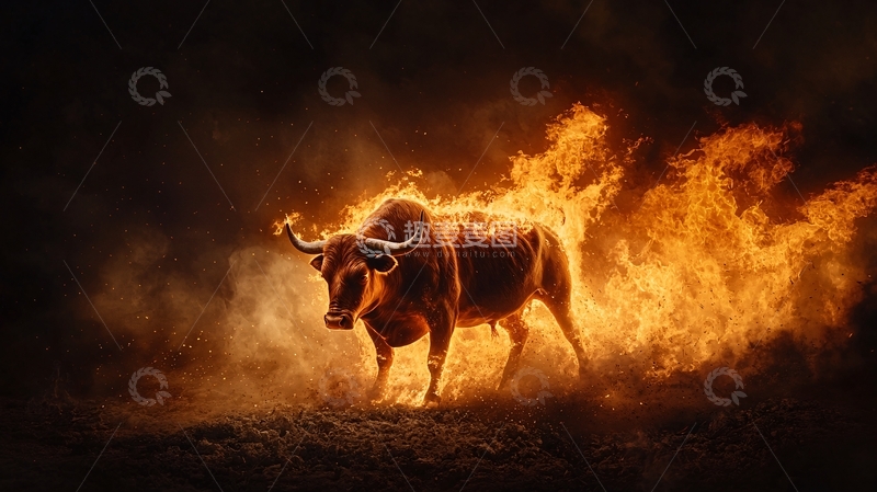 高清大图下载【趣麦麦图】燃烧的牛高清图片