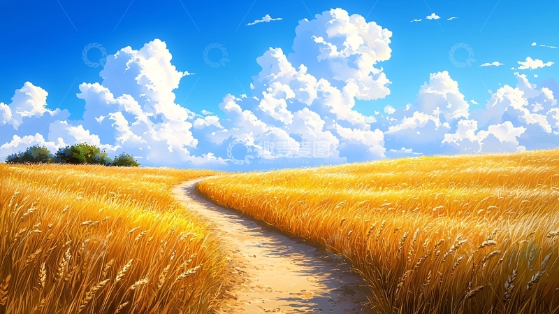 高清大图下载【趣麦麦图】金色麦田中的小路