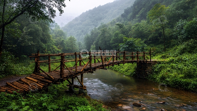 高清大图下载【趣麦麦图】山间小桥流水人家