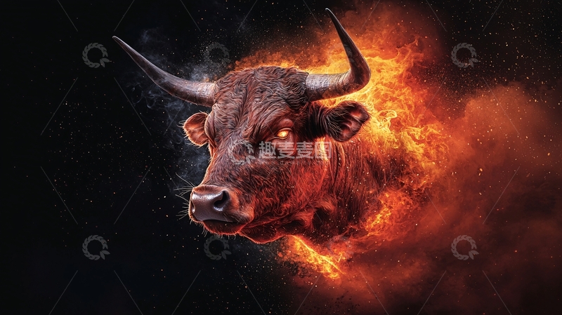 高清大图下载【趣麦麦图】火焰燃烧的公牛