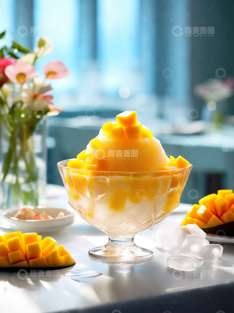夏日冰爽芒果冰沙冷饮摄影素材