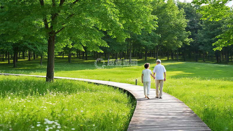 高清大图下载【趣麦麦图】老人在森林散步