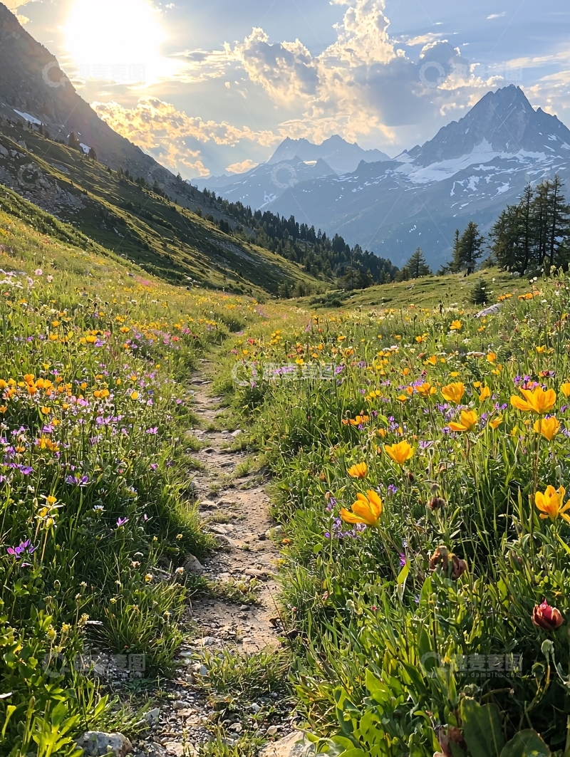 高清大图下载【趣麦麦图】花丛中的蜿蜒小路