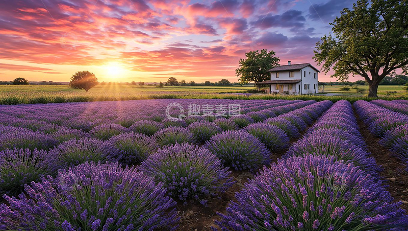 高清大图下载【趣麦麦图】-夕阳薰衣草庄园