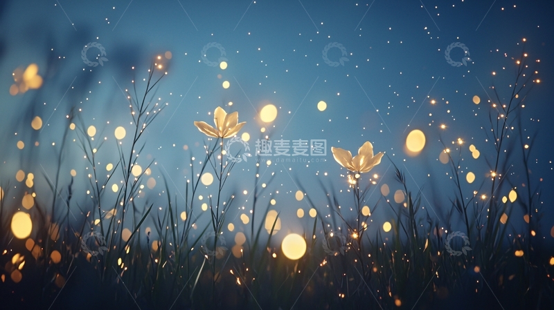 高清大图下载【趣麦麦图】梦幻草地上的光点