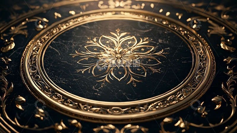 高清大图下载【趣麦麦图】金色花纹装饰的黑色背景图案