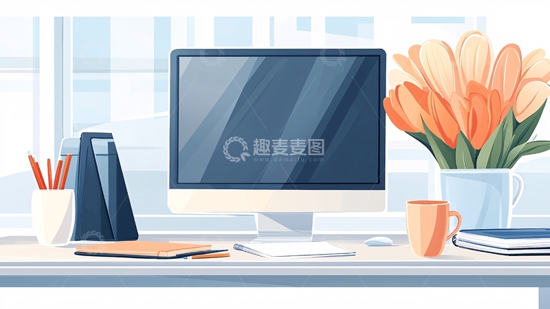 高清大图下载【趣麦麦图】桌面电脑与鲜花