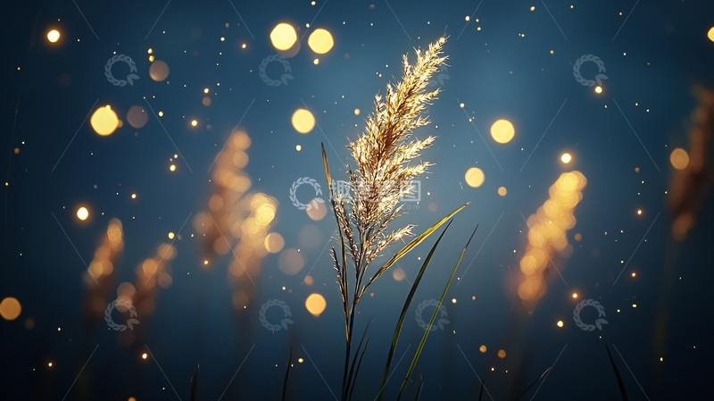 高清大图下载【趣麦麦图】夜色中的草丛与光斑