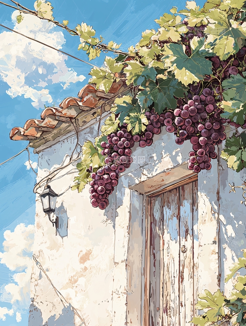 高清大图下载【趣麦麦图】葡萄藤下的乡村小屋
