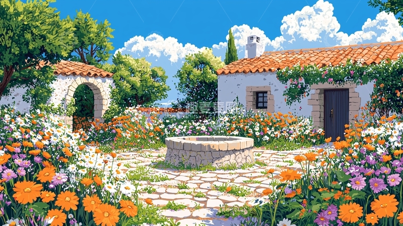 高清大图下载【趣麦麦图】乡村庭院的房子和花园