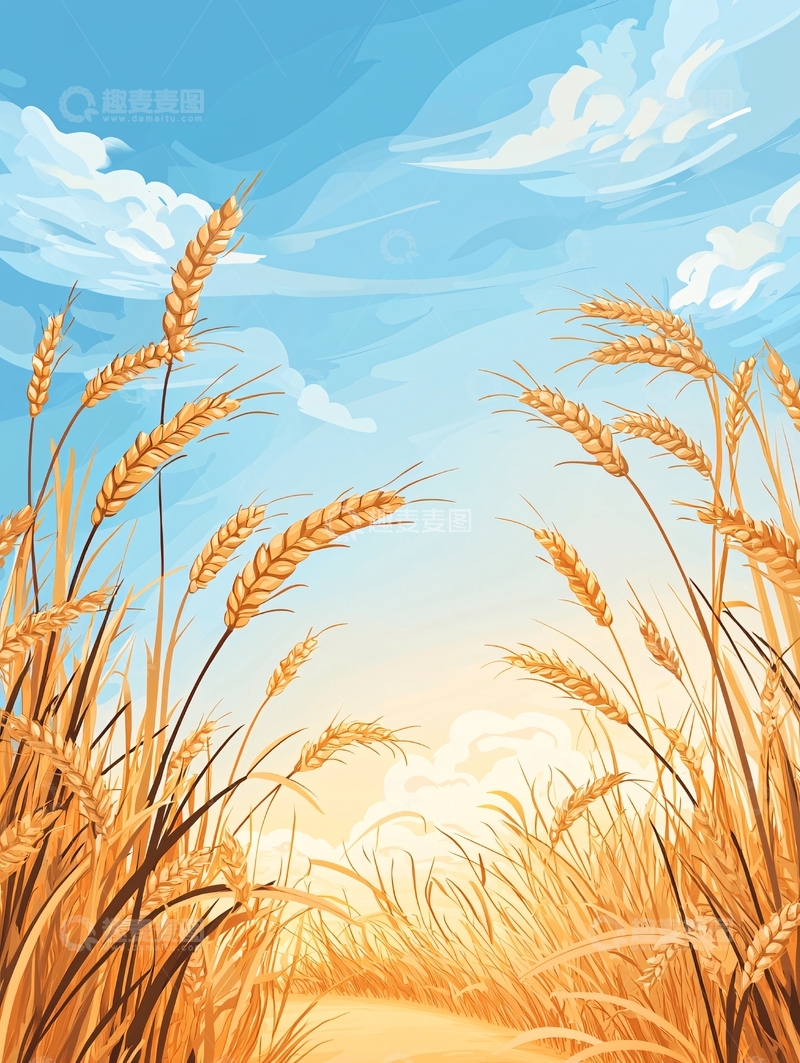 高清大图下载【趣麦麦图】金黄麦田阳光天空
