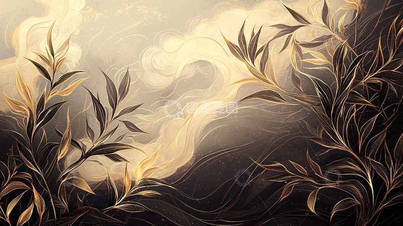 高清大图下载【趣麦麦图】金色植物与流动光晕