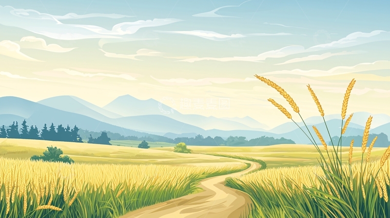 高清大图下载【趣麦麦图】金色的田野和远山