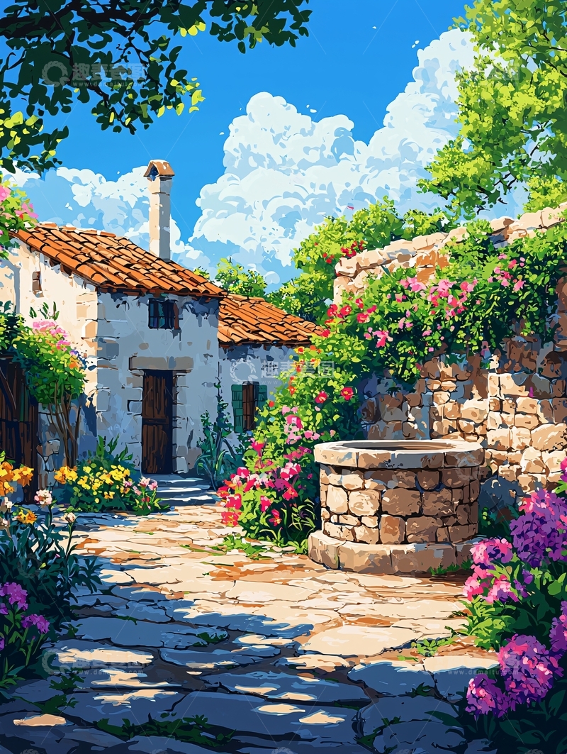 高清大图下载【趣麦麦图】乡村庭院阳光明媚景色