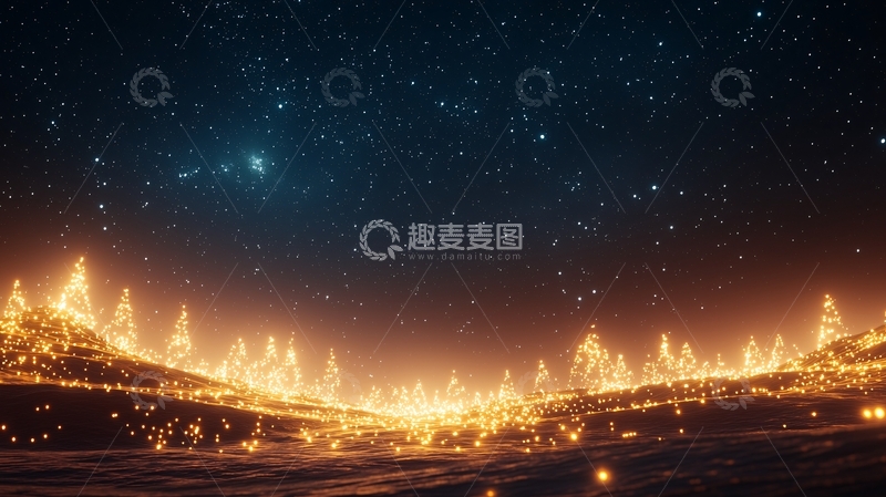 高清大图下载【趣麦麦图】梦幻星空下的灯火森林
