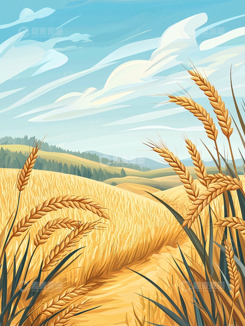 高清大图下载【趣麦麦图】麦田阳光下的田园风光