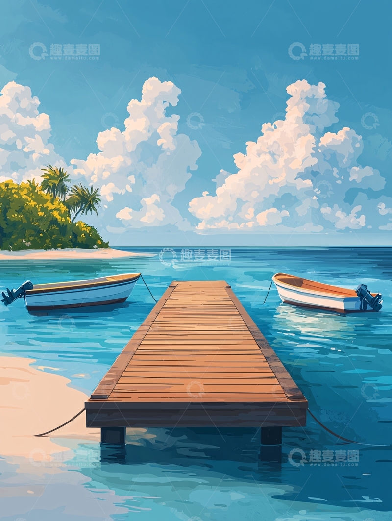 高清大图下载【趣麦麦图】平静海面上的木栈桥