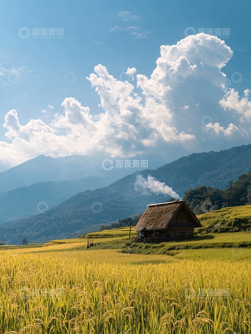 高清大图下载【趣麦麦图】田园风光小屋冒烟