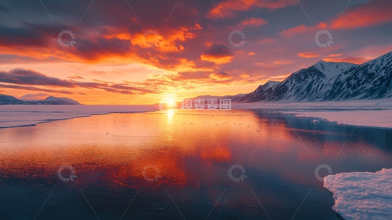 高清大图下载【趣麦麦图】极地日落冰川美景