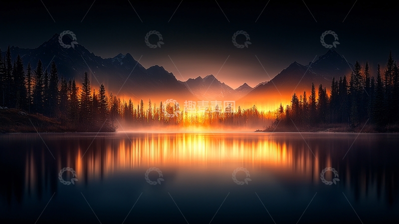 高清大图下载【趣麦麦图】晨曦湖畔山影倒映