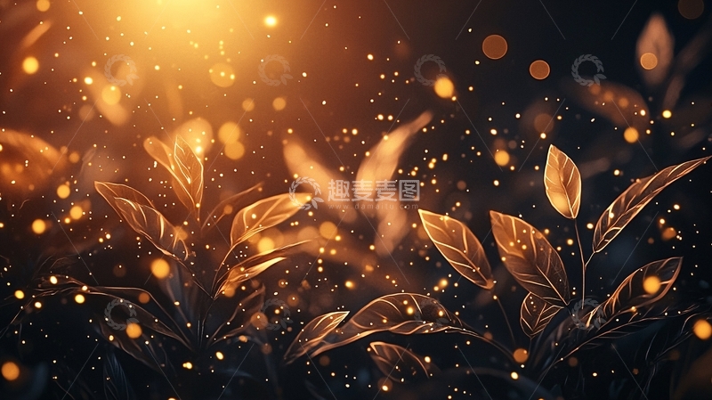 高清大图下载【趣麦麦图】金色光斑与植物叶子背景