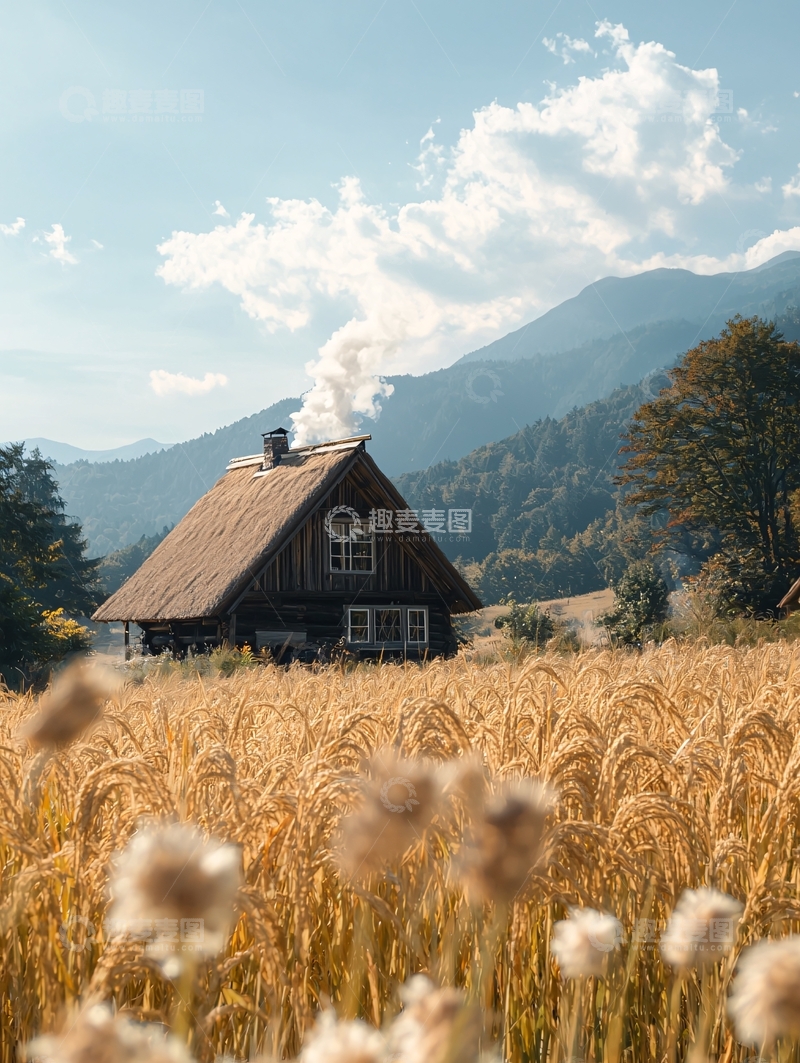 高清大图下载【趣麦麦图】乡间小屋在麦田里