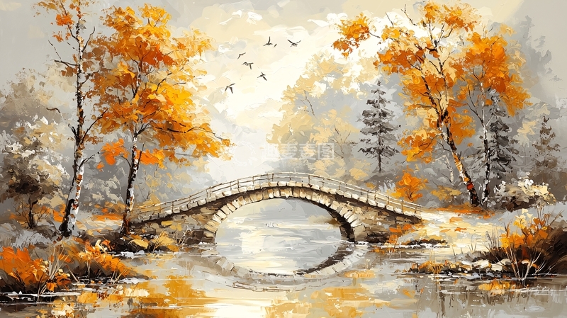 高清大图下载【趣麦麦图】秋日河上石桥