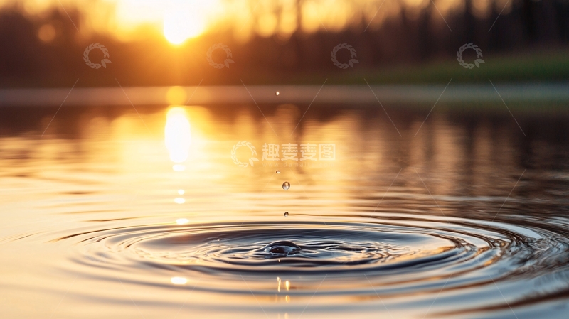 高清大图下载【趣麦麦图】夕阳下的水滴涟漪