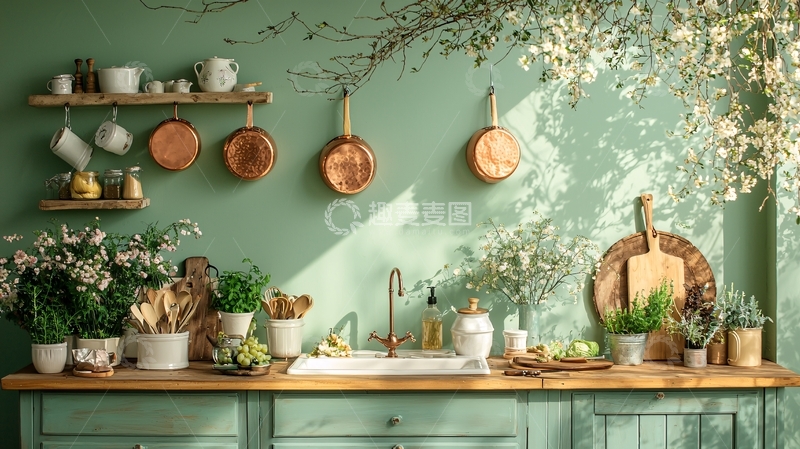 高清大图下载【趣麦麦图】薄荷绿厨房高清图片