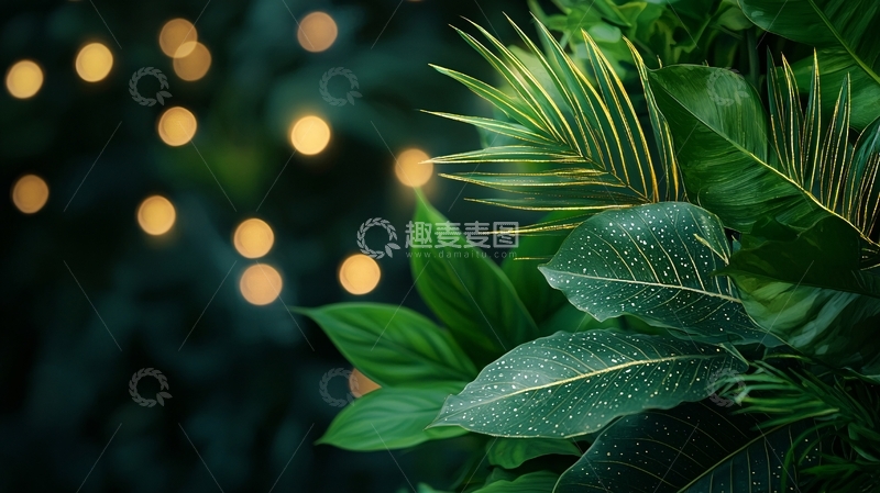 高清大图下载【趣麦麦图】夜晚热带植物光影效果