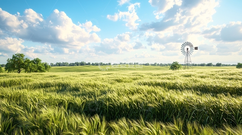 高清大图下载【趣麦麦图】广阔麦田上的蓝天白云