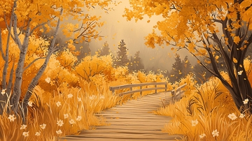 金色秋季树林小路