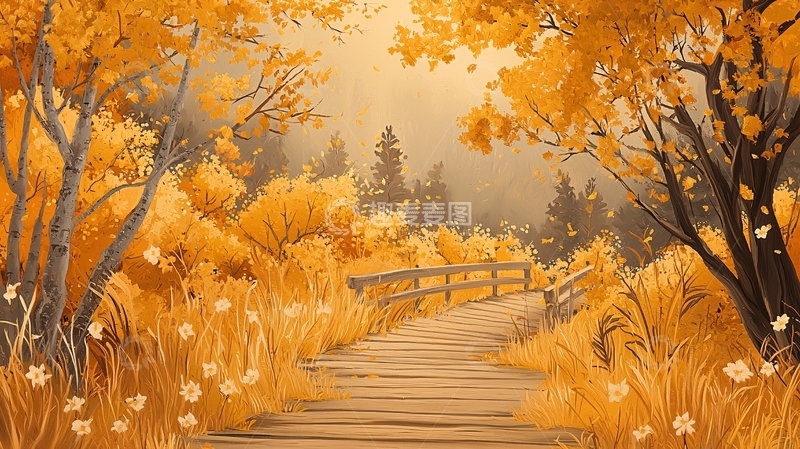 高清大图下载【趣麦麦图】金色秋季树林小路