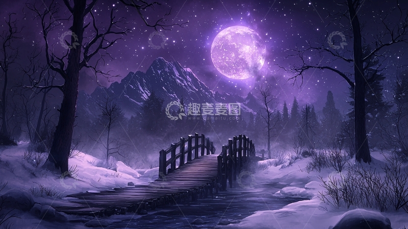 高清大图下载【趣麦麦图】唯美月夜雪景山水