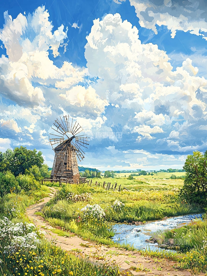高清大图下载【趣麦麦图】田园风光与风车